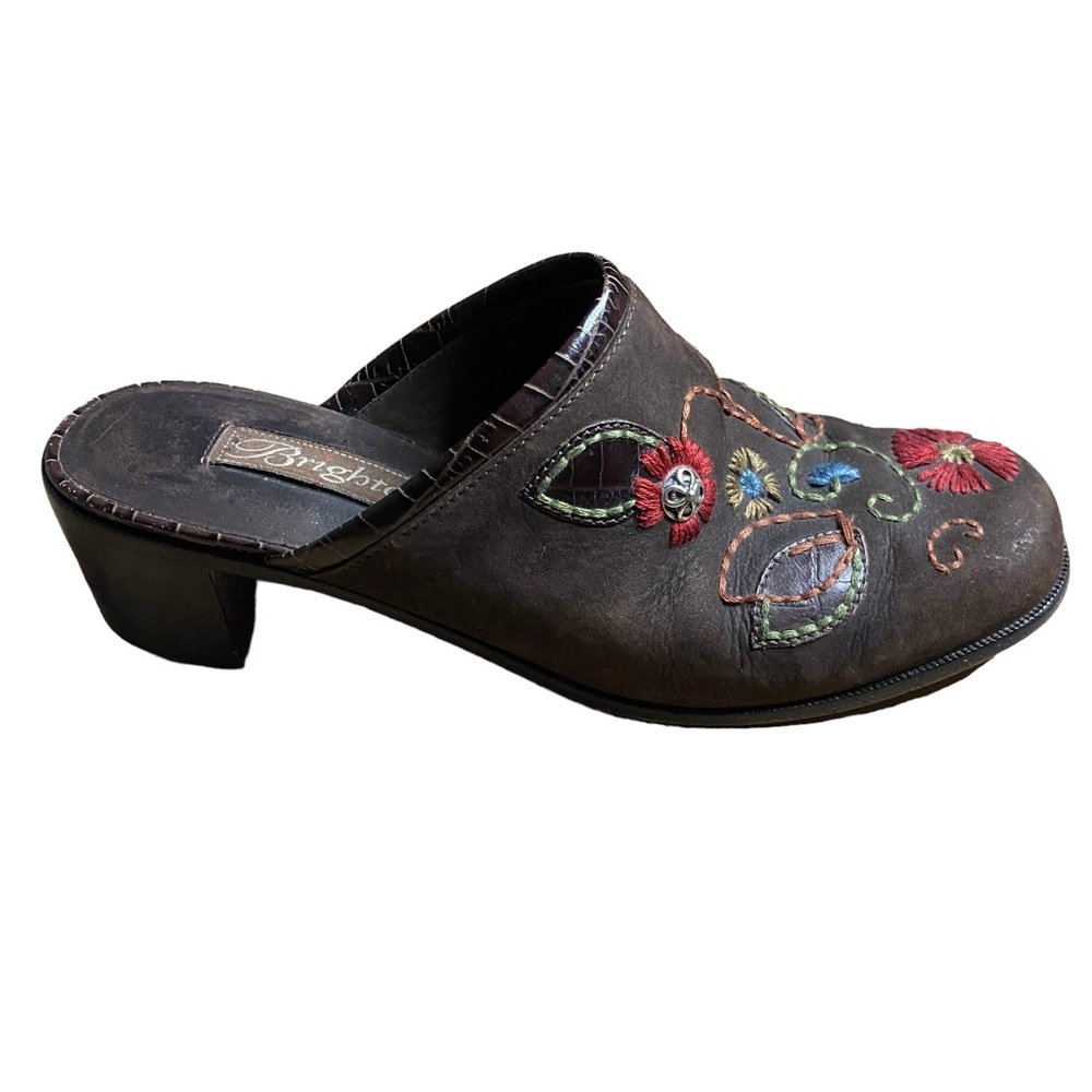Brighton Women's Dark Brown Fiona Embroidered Bohemian Clog Mules
